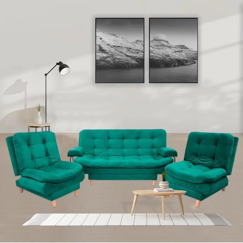 Sala Clic Clac 175x90cm incluye dos sillas y un sofa cama Verde