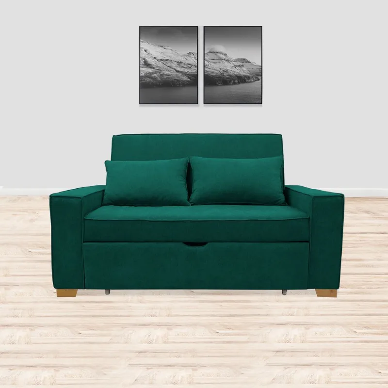 Sofacama semidoble Eller 170x95cm tela tipo lino 2 posiciones Verde