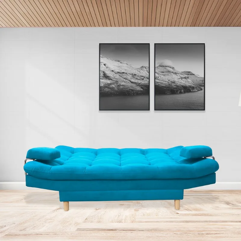 Sofacama semidoble 185x95cm tela tipo lino 3 posiciones Turquesa