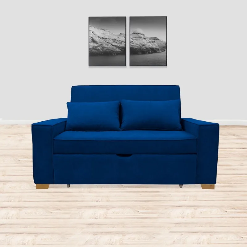 Sofacama semidoble Eller 170x95cm tela tipo lino 2 posiciones Azul