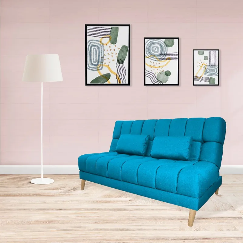 Sofacama doble 180x95cm tela tipo lino 3 posiciones Turquesa