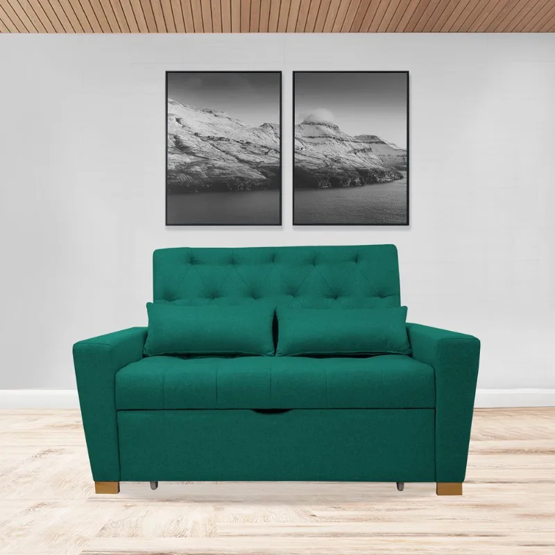 Sofacama semidoble 150x94cm tela tipo lino 2 cuerpos Verde