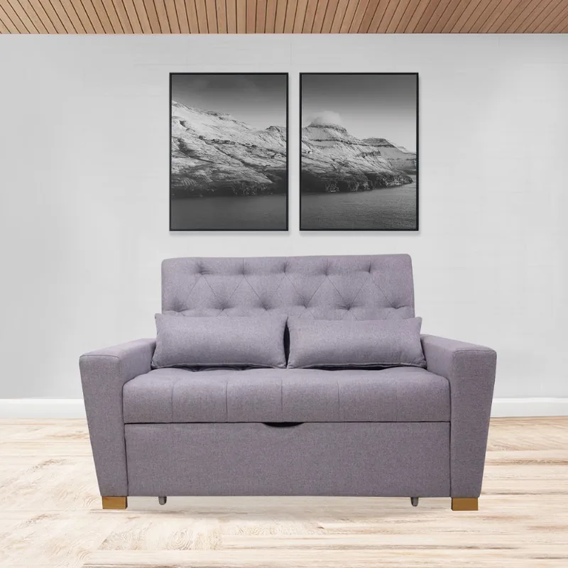 Sofacama semidoble 150x94cm tela tipo lino 2 cuerpos Gris