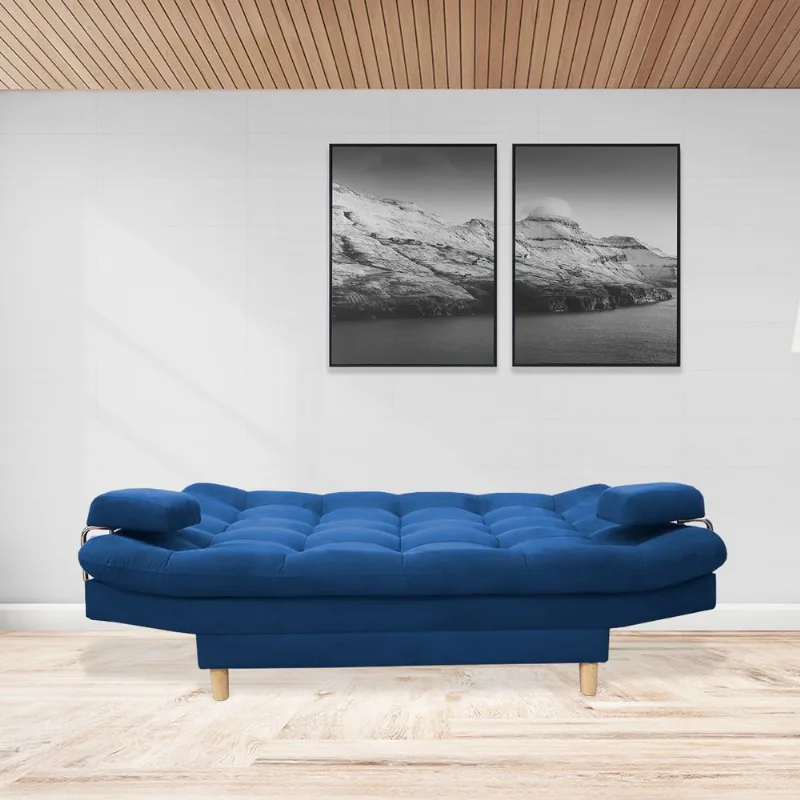 Sofacama semidoble 185x95cm tela tipo lino 3 posiciones Azul