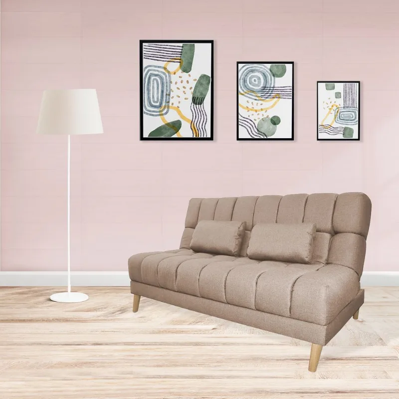 Sofacama doble 180x95cm tela tipo lino 3 posiciones Camel