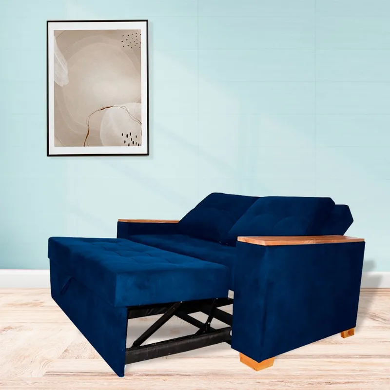 Sofacama semidoble 180x90cm tela tipo lino 2 cuerpos Azul