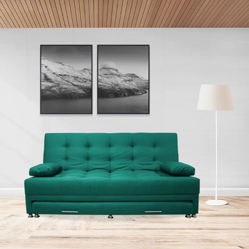 Sofacama doble 190x95cm tela tipo lino 3 cuerpos Verde