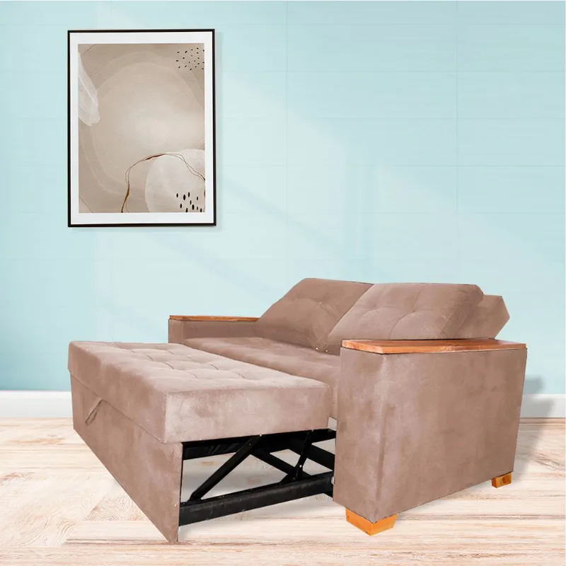 Sofacama semidoble 180x90cm tela tipo lino 2 cuerpos Camel