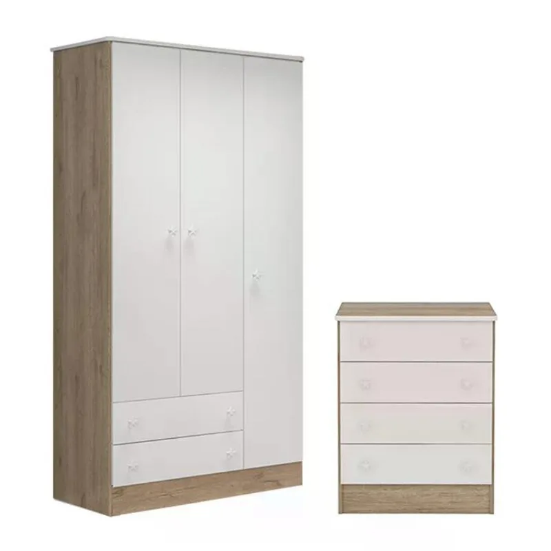 Guarda Roupa Infantil 2617 E Comoda 777 Doce Sonho Carvalho Rustico Branco Qmovi