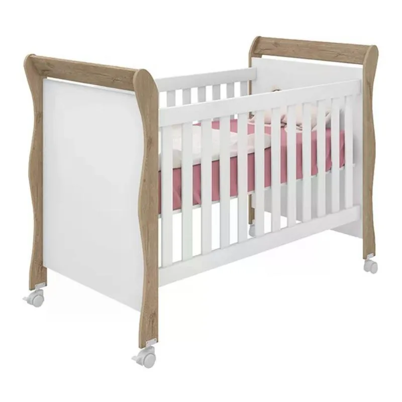 Berço Mini Cama Infantil Amore 1355 Carvalho Rustico Branco Com Rodizios Qmovi