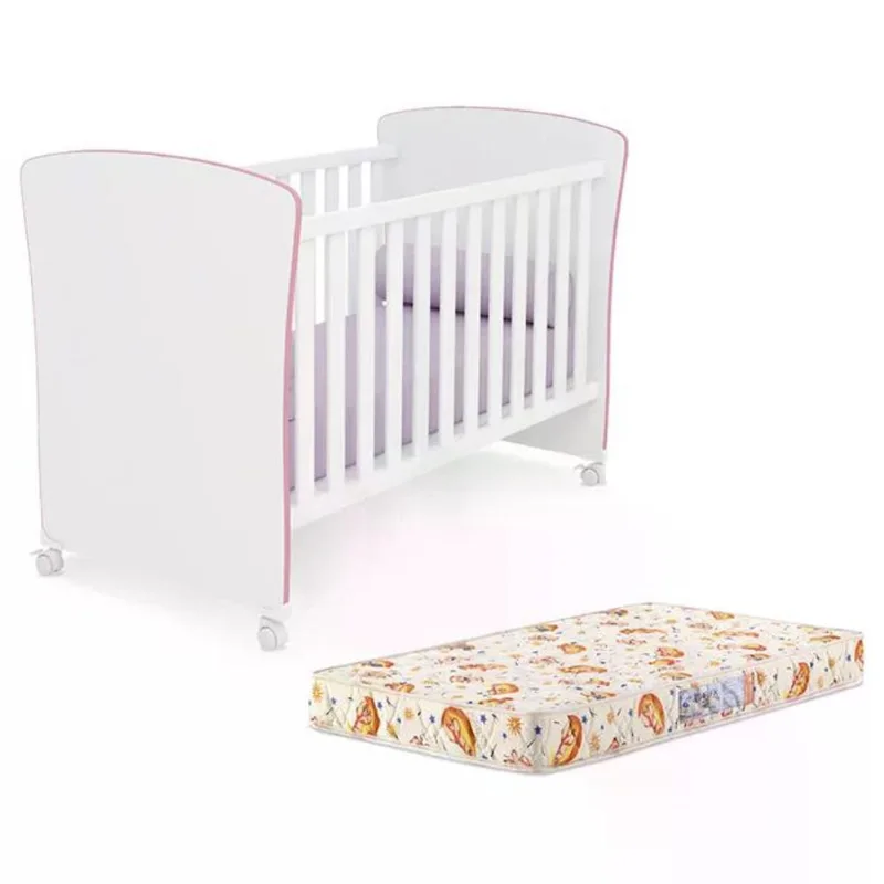 Berço Mini Cama Doce Sonho 2484 Branco Rosa Com Rodizios E Colchao Qmovi