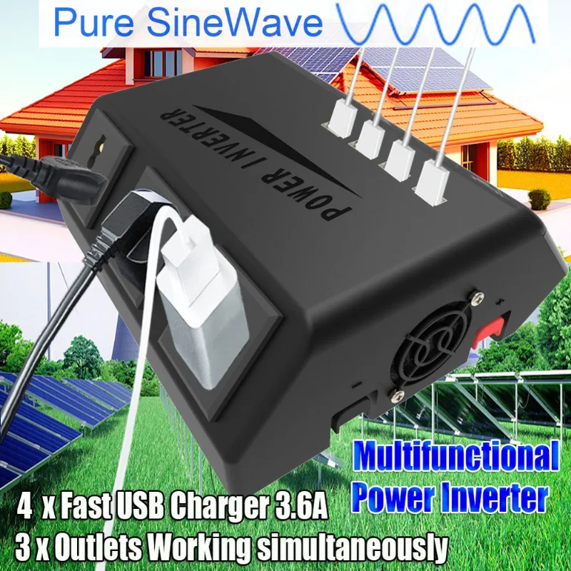 Inversor De Potência Pure Sinewave 1000w Dc12v A Ac220v/110v