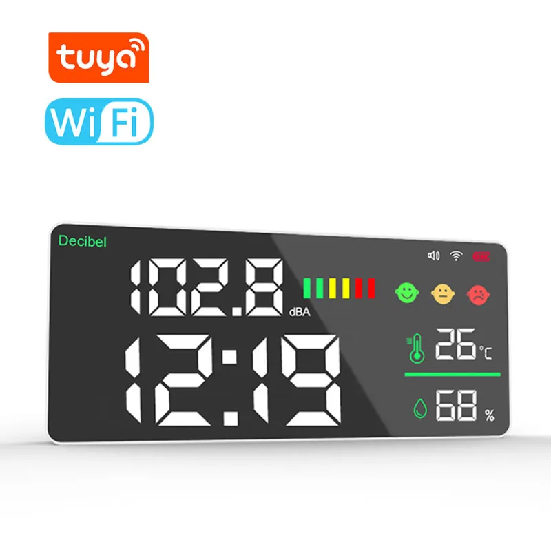 Medidor De Decibéis Tuya Wifi 4 Em 1 Relógio De Umidade E Temperatura