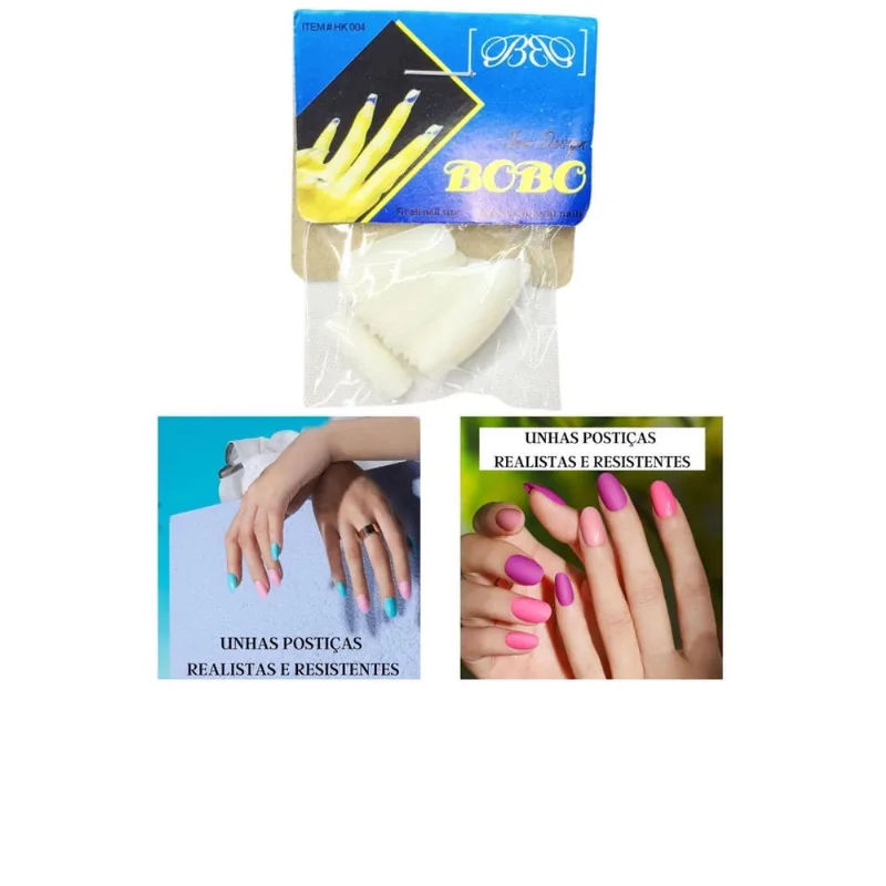 Kit 24 Unhas Postiças Realista Bobo Branca Quadrada Premium