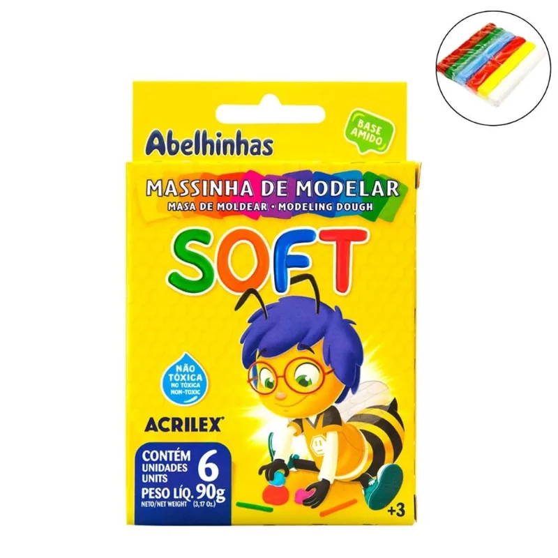 Massinha de Modelar Acrilex Soft Abelinhas 6 Cores 90g