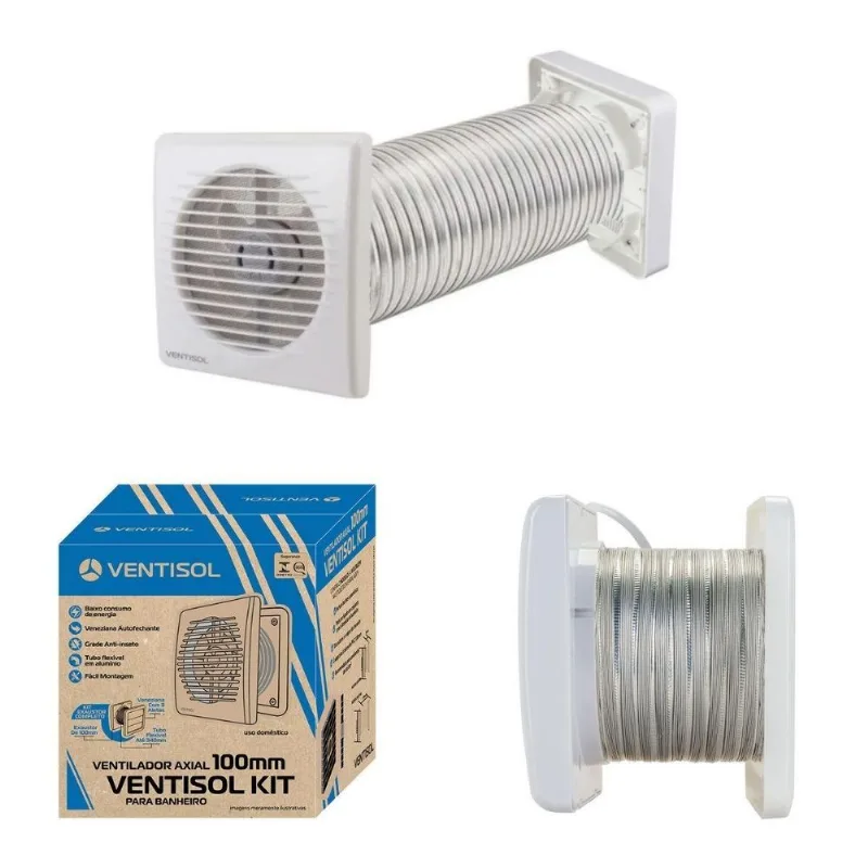 Kit Exaustor Banheiro 10Cm Duto Veneziana Completo Grade