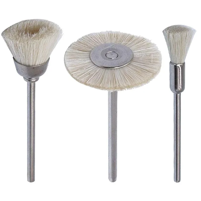 Kit 3 Escova Pelo Cabra Branca Haste 3mm Para Micro Retífica