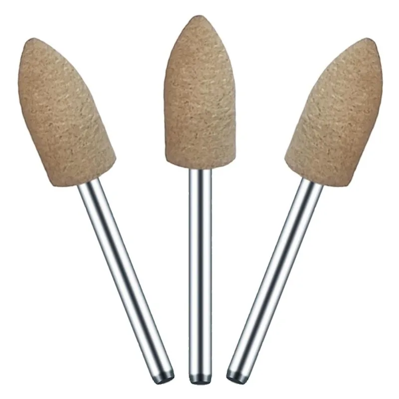 Kit 3 Ponta Montada 8mm Couro Vaca Haste 3mm Para Polimento