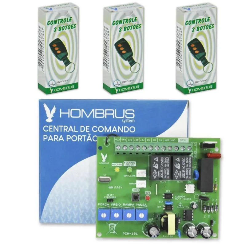 Central De Comando Pch-101 Motor De Portão Com 3 Controles Bivolt Hombrus