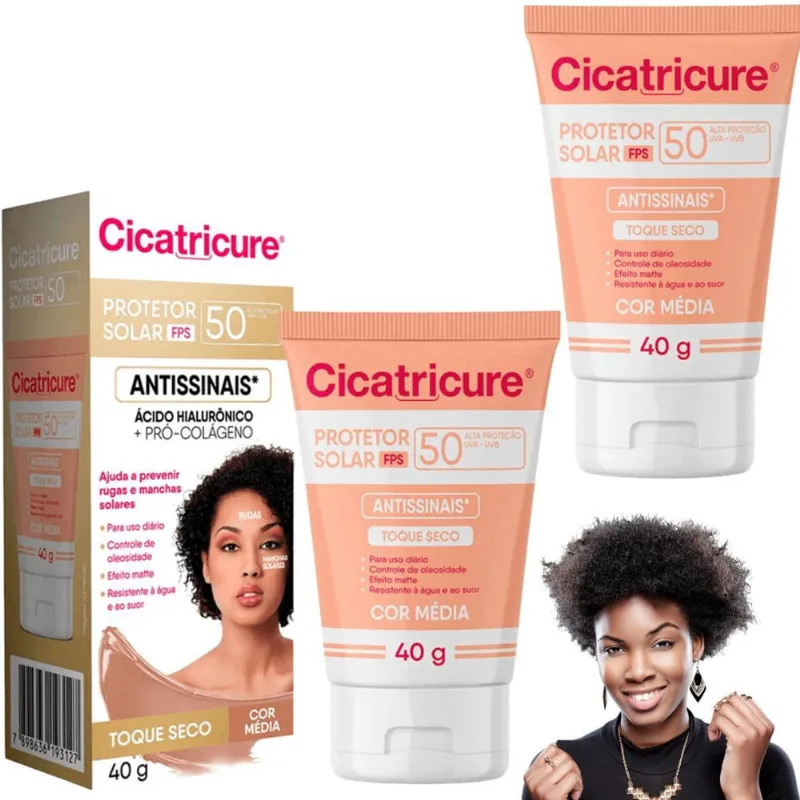 Kit Cicatricure Protetor Solar Cor Media Ácido Hialurônico