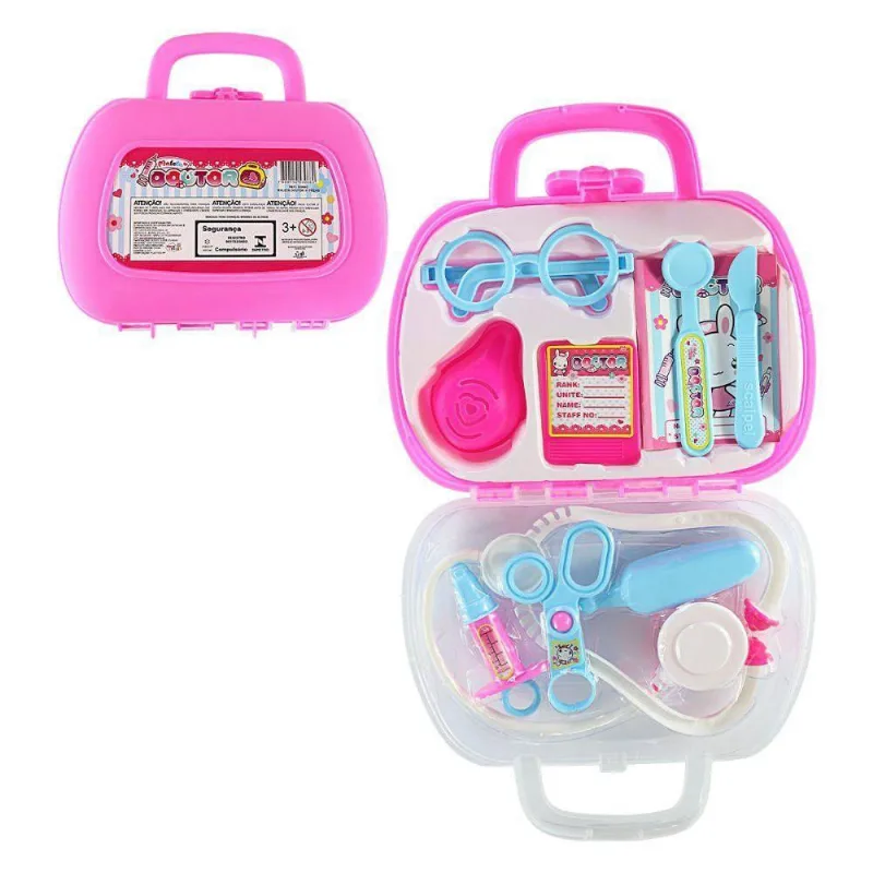 Kit Maleta De Médico Rosa Com 11 Acessórios Brincadeira E Aprendizado