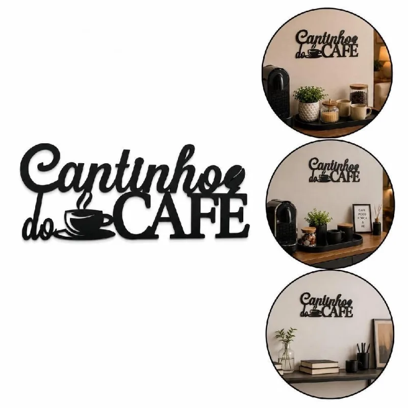 Placa Decorativa Cantinho do Café Retangular 26cm em MDF para Cozinha e Área Gourmet