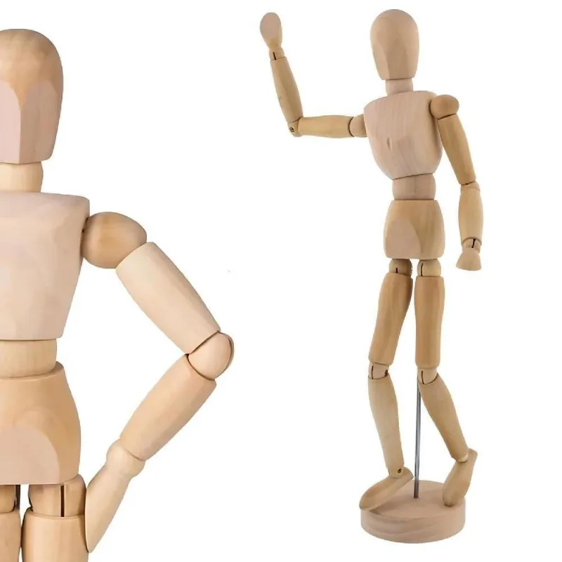 Boneco Manequim Articulado Madeira 30cm para Estudos Anatômicos e Ilustração Amadeirado
