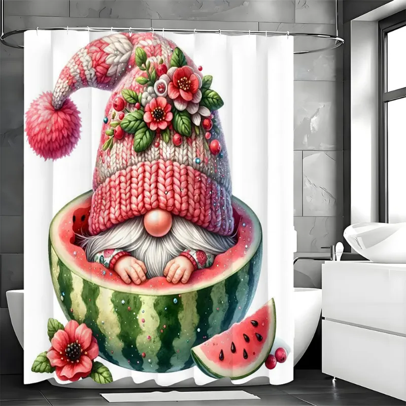 Cortina De Chuveiro Watermelon Gnome 180x200cm Com Ganchos De Poliéster