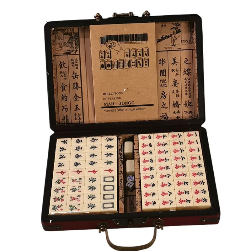 Conjunto Mahjong De Azulejos Compactos Tamanho Viagem Com Estojo De Melamina E Damasco