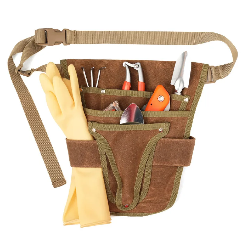 Bolsa De Cintura Para Ferramentas De Jardim, Lona Encerada, Tecido Oxford, Marrom
