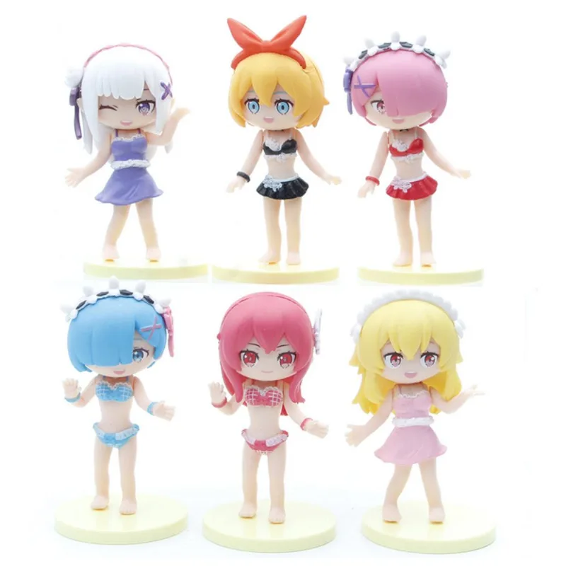 Roupa De Banho Figure Toy Collection Rem Anime, 6 Peças