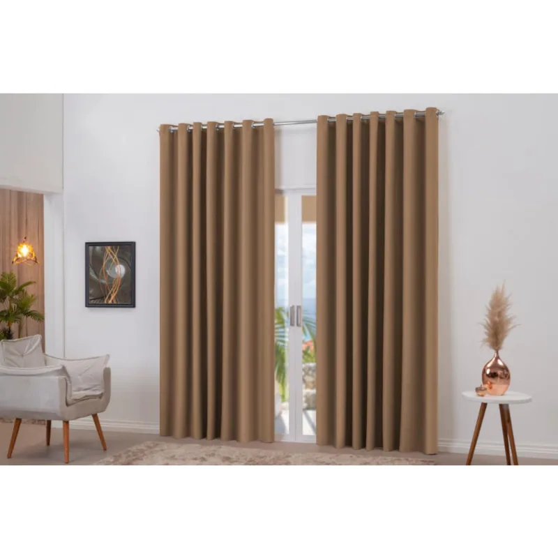 Cortina Para Sala E Quarto Quatro Metros Franzida Bege