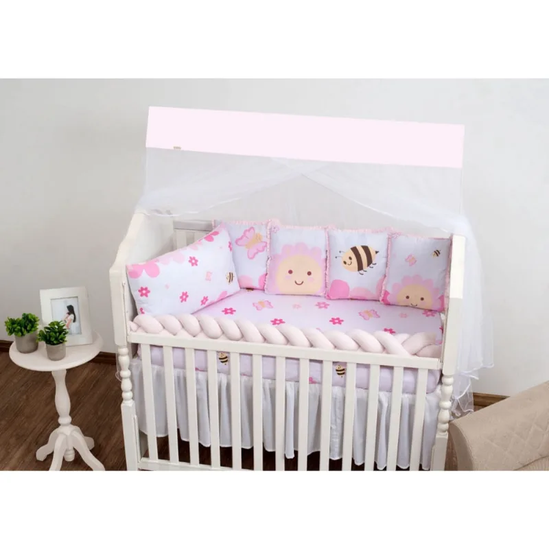 Kit berço baby happy abelha jardim rosa menina completo