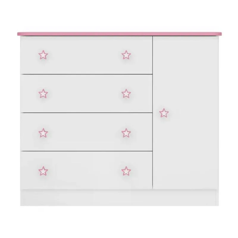 Comoda Infantil Doce Sonho 04 Gavetas 2561 Branco Rosa Qmovi