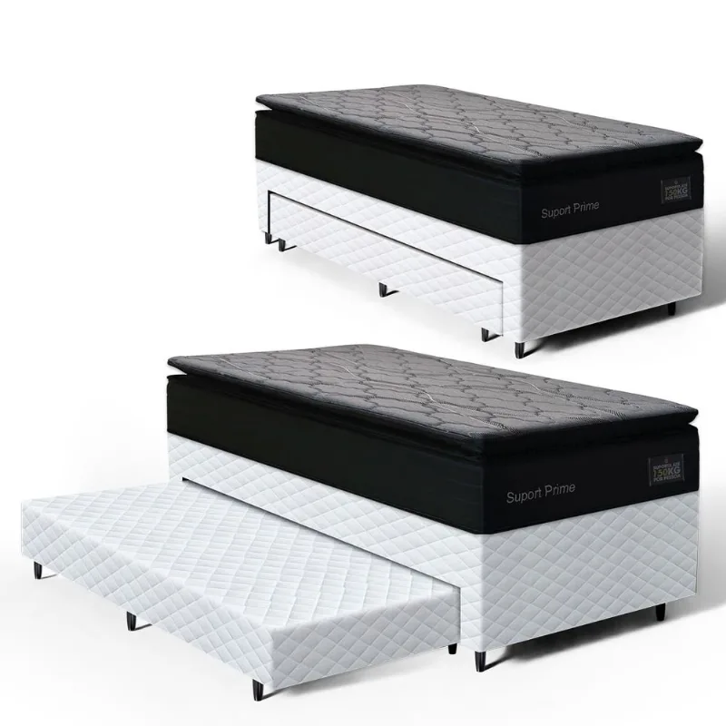 Bicama Box com Colchão Espuma D45 Pillow Top Suport Prime + Auxiliar Espuma Unique Solteiro 88cm