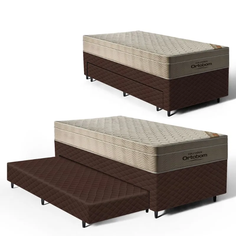 Bicama Box com Colchão Molas Ensacadas Ortobom AirTech SpringPocket Auxiliar Espuma Unique Solteiro 88cm