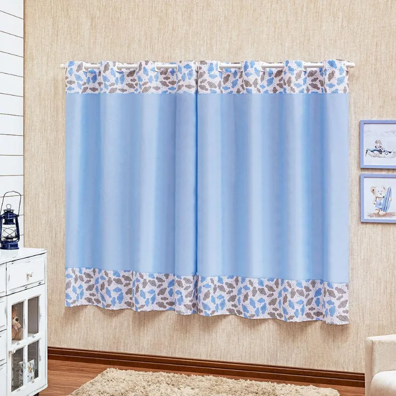 Cortina Infantil Estampada 2M X 1,70M Azul Nuvens