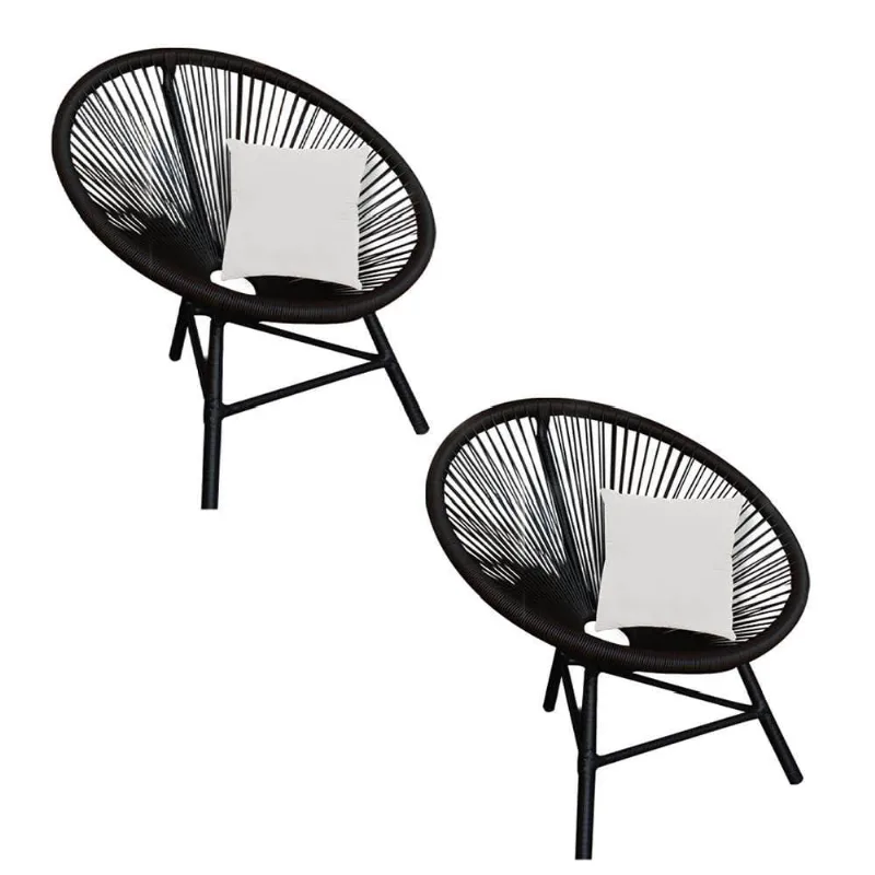 Kit 02 Poltrona Cadeira Acapulco Preto Almofada Branco