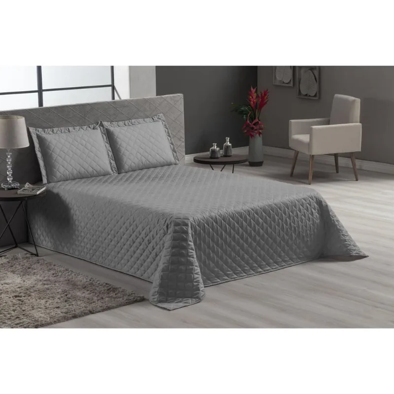Cobre Leito Cinza Matelado Para Cama Casal Padrão 4 Peças