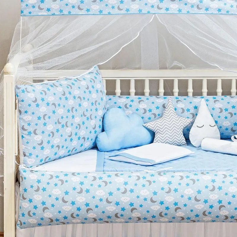 Kit Berço Enxoval Do Bebe Azul Claro 13 Peças Proteção