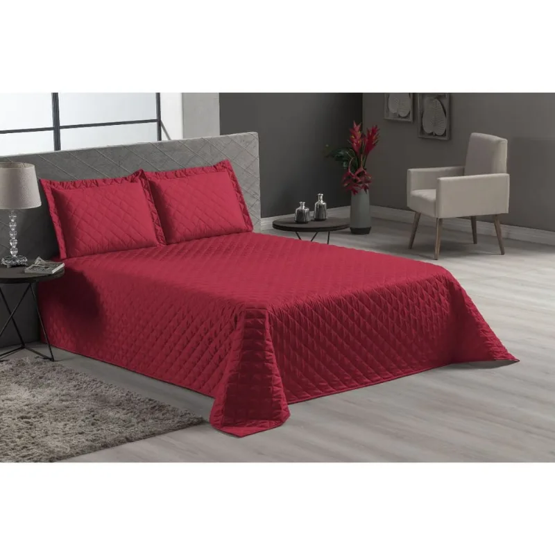 COBRE LEITO VERMELHO MATELADO CAMA CASAL QUEEN 3 PEÇAS