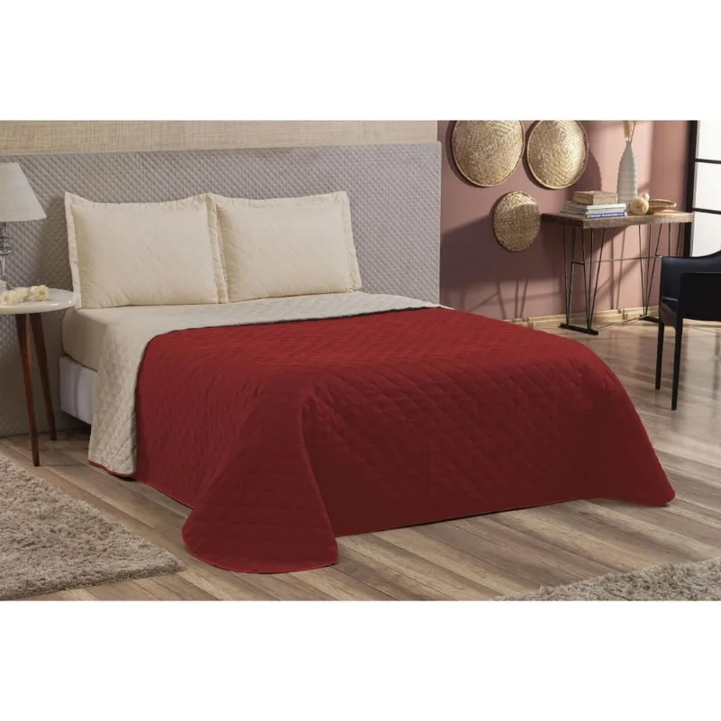 Cobre Leito Casal Queen 3 Peças Matelado Dupla Face Promoção Vermelho/caqui