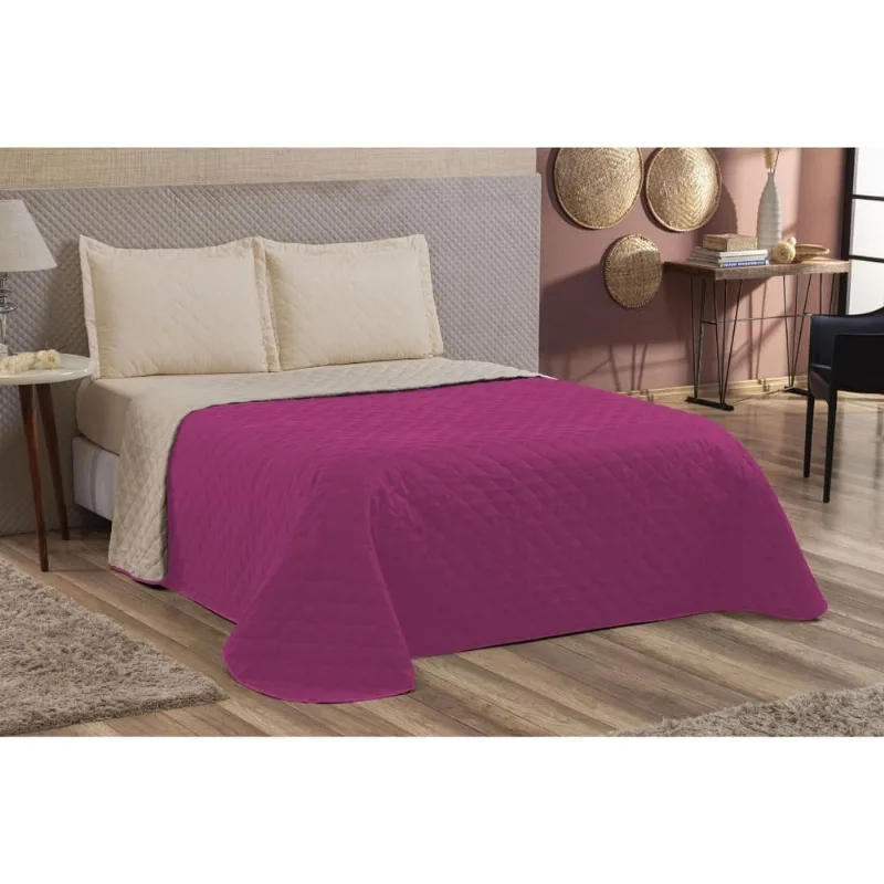 Kit Colcha Cobre Leito Casal Queen Matelado Dupla Face 3 Peças Pink/cáqui