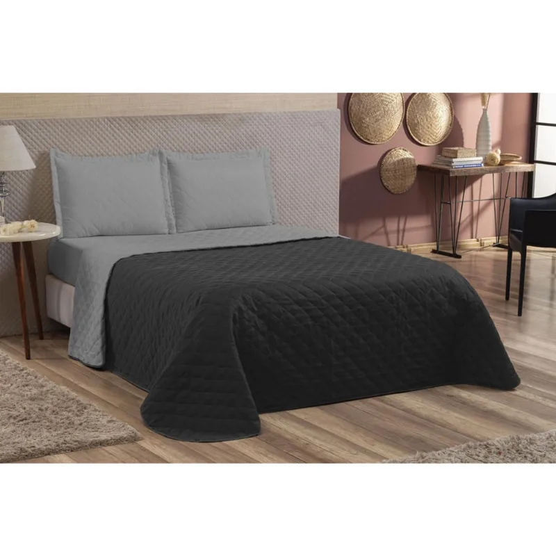 Kit3 peças Cobre Leito Queen Matelado Dupla Face Preto/cinza