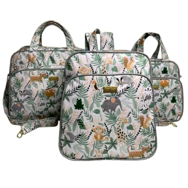 Kit Bolsa Mala mamãe passeio bebê mochila safari 3 peças