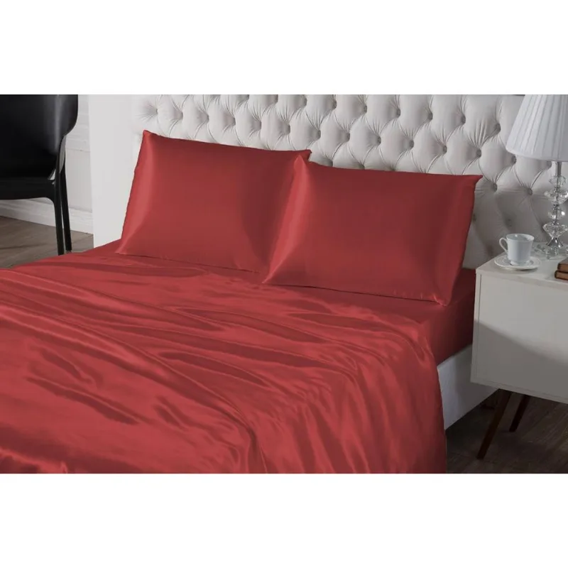Jogo De Cama Casal Charmousse Cetim Vermelho 4 Peças