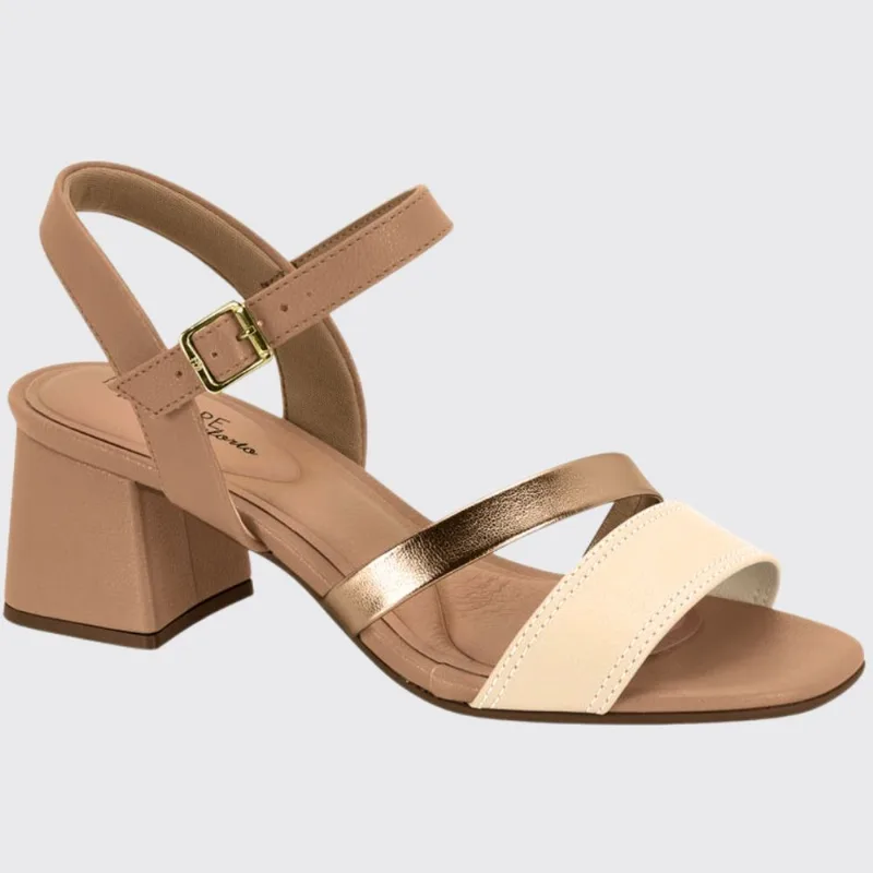 Sandália Feminina Ultraconforto Tricolor Modare Salto Médio 7172.101.22555 - Creme/nude - 38