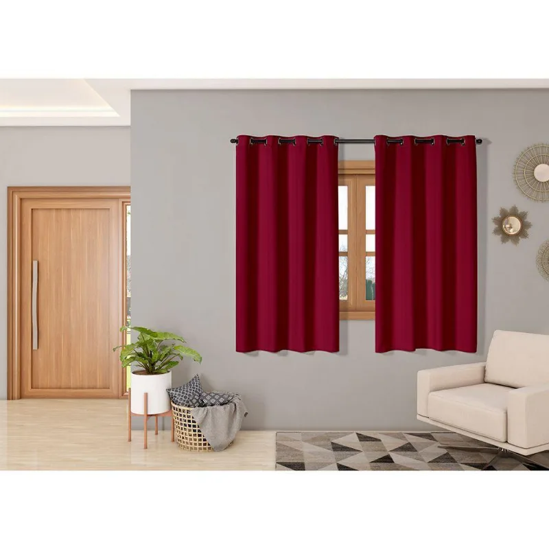 Cortina Isa Varão Tecido Oxford 2,00m X 1,40m P/ Janela - Vermelho