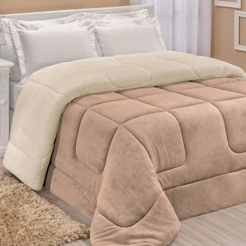 Coberdrom Robust Solteiro Manta Soft Sherpa Lã De Carneiro Pesado Grosso 1 Peça - Bege