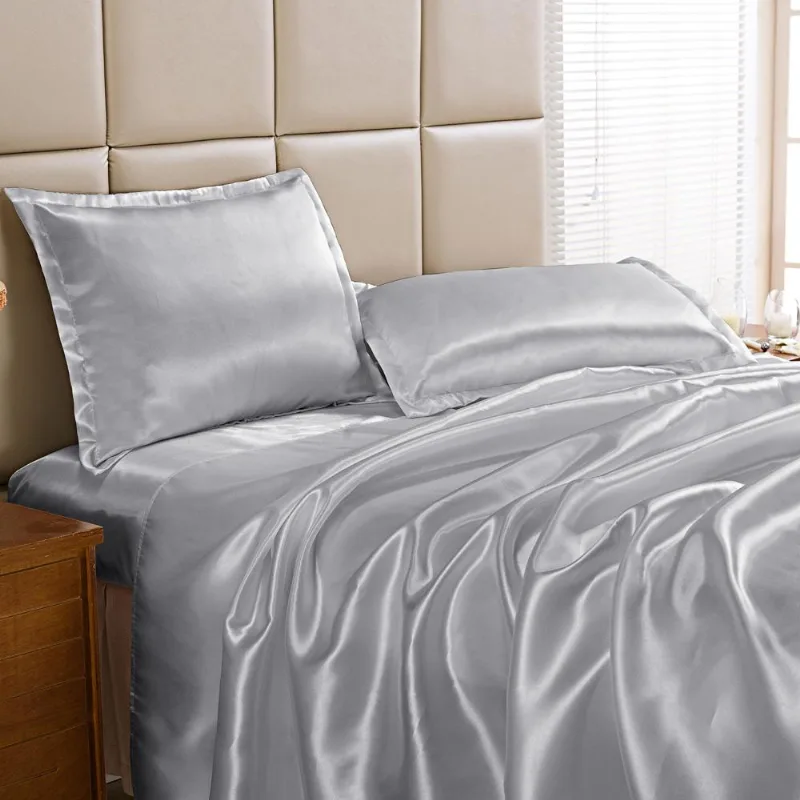 Jogo De Cama Lençol Queen Cetim Charmousse 4 Peças - Prata
